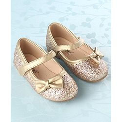 Cute Walk by Babyhug Party Wear Velcro Closure Belly Shoes Bow Appliques - Golden