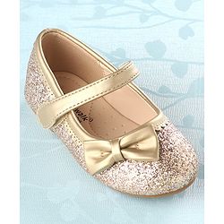 Cute Walk by Babyhug Party Wear Velcro Closure Belly Shoes Bow Appliques - Golden