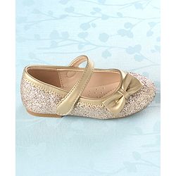 Cute Walk by Babyhug Party Wear Velcro Closure Belly Shoes Bow Appliques - Golden