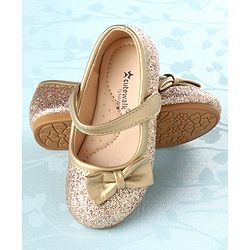 Cute Walk by Babyhug Party Wear Velcro Closure Belly Shoes Bow Appliques - Golden