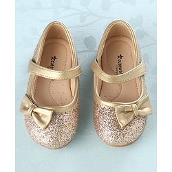 Cute Walk by Babyhug Party Wear Velcro Closure Belly Shoes Bow Appliques - Golden