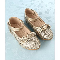 Cute Walk by Babyhug Front Strap Closure Bellies with Flower Applique and Embellishments - Golden