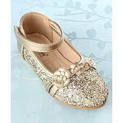 Cute Walk by Babyhug Front Strap Closure Bellies with Flower Applique and Embellishments - Golden