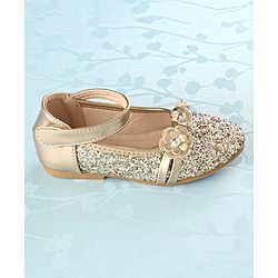 Cute Walk by Babyhug Front Strap Closure Bellies with Flower Applique and Embellishments - Golden