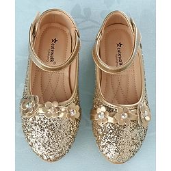 Cute Walk by Babyhug Front Strap Closure Bellies with Flower Applique and Embellishments - Golden