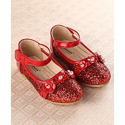 Cute Walk by Babyhug Front Strap Closure Bellies with Flower Applique and Embellishments - Red