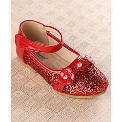 Cute Walk by Babyhug Front Strap Closure Bellies with Flower Applique and Embellishments - Red