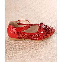 Cute Walk by Babyhug Front Strap Closure Bellies with Flower Applique and Embellishments - Red