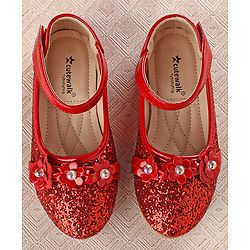 Cute Walk by Babyhug Front Strap Closure Bellies with Flower Applique and Embellishments - Red