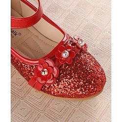 Cute Walk by Babyhug Front Strap Closure Bellies with Flower Applique and Embellishments - Red
