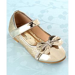 Cute Walk by Babyhug Front Strap Closure Bellies with Bow Applique - Golden