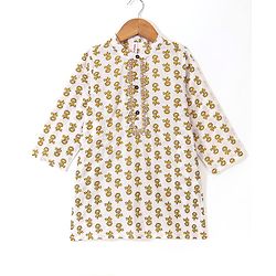Babyhug Cotton Full Sleeves Kurta & Dhoti Set Floral Printed - Off White