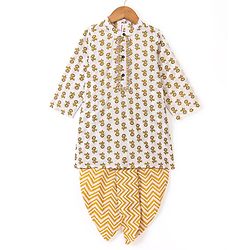 Babyhug Cotton Full Sleeves Kurta & Dhoti Set Floral Printed - Off White