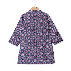 Babyhug 100% Cotton Woven Full Sleeve Floral Printed Kurta & Dhoti Set- Blue