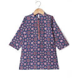 Babyhug 100% Cotton Woven Full Sleeve Floral Printed Kurta & Dhoti Set- Blue
