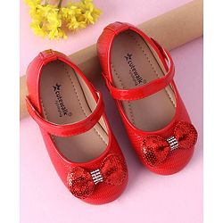 Cute Walk by Babyhug Sequined & Bow Applique Bellies with Velcro Closure - Red