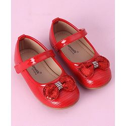 Cute Walk by Babyhug Sequined & Bow Applique Bellies with Velcro Closure - Red