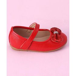 Cute Walk by Babyhug Sequined & Bow Applique Bellies with Velcro Closure - Red