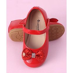 Cute Walk by Babyhug Sequined & Bow Applique Bellies with Velcro Closure - Red