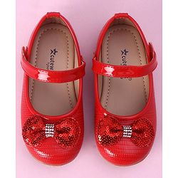 Cute Walk by Babyhug Sequined & Bow Applique Bellies with Velcro Closure - Red