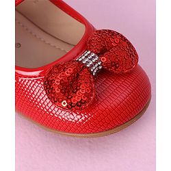 Cute Walk by Babyhug Sequined & Bow Applique Bellies with Velcro Closure - Red