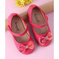 Cute Walk by Babyhug Sequined & Bow Applique Bellies with Velcro Closure - Fuchsia