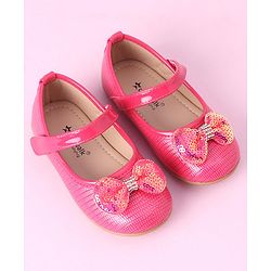 Cute Walk by Babyhug Sequined & Bow Applique Bellies with Velcro Closure - Fuchsia