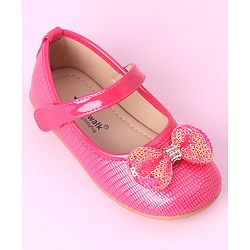 Cute Walk by Babyhug Sequined & Bow Applique Bellies with Velcro Closure - Fuchsia