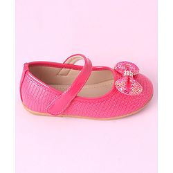 Cute Walk by Babyhug Sequined & Bow Applique Bellies with Velcro Closure - Fuchsia