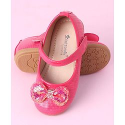 Cute Walk by Babyhug Sequined & Bow Applique Bellies with Velcro Closure - Fuchsia
