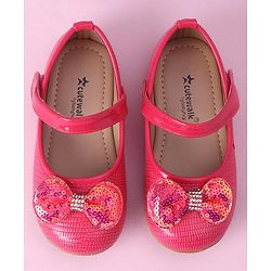 Cute Walk by Babyhug Sequined & Bow Applique Bellies with Velcro Closure - Fuchsia
