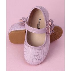 Cute Walk by Babyhug Velcro Closure Bellies with Floral Applique & Checked Pattern - Purple