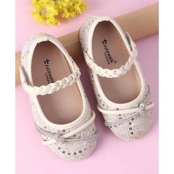 Cute Walk by Babyhug Velcro Closure Bellies with Sequins & Stonework - Beige