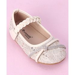 Cute Walk by Babyhug Velcro Closure Bellies with Sequins & Stonework - Beige