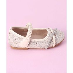 Cute Walk by Babyhug Velcro Closure Bellies with Sequins & Stonework - Beige