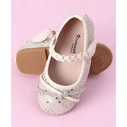 Cute Walk by Babyhug Velcro Closure Bellies with Sequins & Stonework - Beige