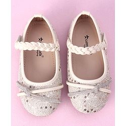 Cute Walk by Babyhug Velcro Closure Bellies with Sequins & Stonework - Beige