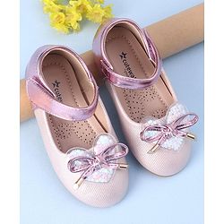Cute Walk by Babyhug Velcro Closure Shimmer Striped Bellies with Bow Applique - Pink