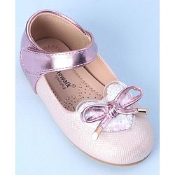 Cute Walk by Babyhug Velcro Closure Shimmer Striped Bellies with Bow Applique - Pink