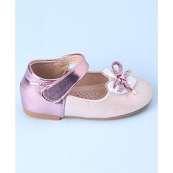 Cute Walk by Babyhug Velcro Closure Shimmer Striped Bellies with Bow Applique - Pink