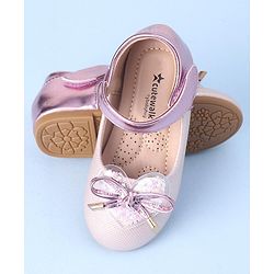 Cute Walk by Babyhug Velcro Closure Shimmer Striped Bellies with Bow Applique - Pink