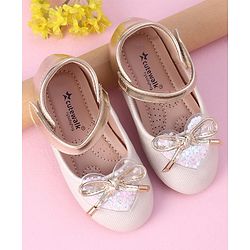 Cute Walk by Babyhug Velcro Closure Shimmer Striped Bellies with Bow Applique - Pink