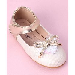 Cute Walk by Babyhug Velcro Closure Shimmer Striped Bellies with Bow Applique - Pink