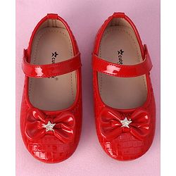 Cute Walk by Babyhug Velcro Closure Bellies with Bow Applique - Red