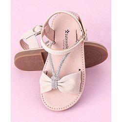 Cute Walk by Babyhug Buckle Closure Sandal with Bow & Stud Detailing - Beige