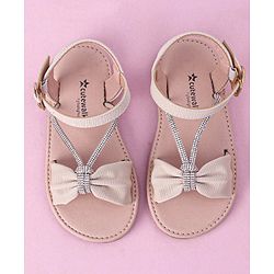 Cute Walk by Babyhug Buckle Closure Sandal with Bow & Stud Detailing - Beige