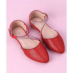 Cute Walk by Babyhug Shimmery & Studded Bellies with Buckle Closure - Red