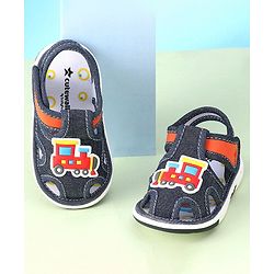 Cute Walk by Babyhug Velcro Closure casual Sandals with Engine Applique - Blue