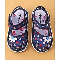 Cute Walk by Babyhug Sandals with Velcro Closure Floral Print with Applique - Blue