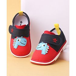 Cute Walk by Babyhug Casual Shoes With Velcro Closure & Dino Applique- Navy Blue & Red
